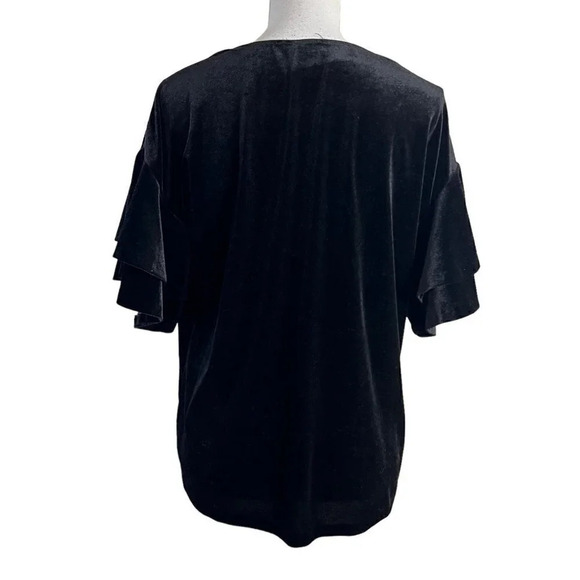 Aqua Black Velour Blouse Size Medium Flared Short Sleeves Formal Cocktail Top - Picture 3 of 5